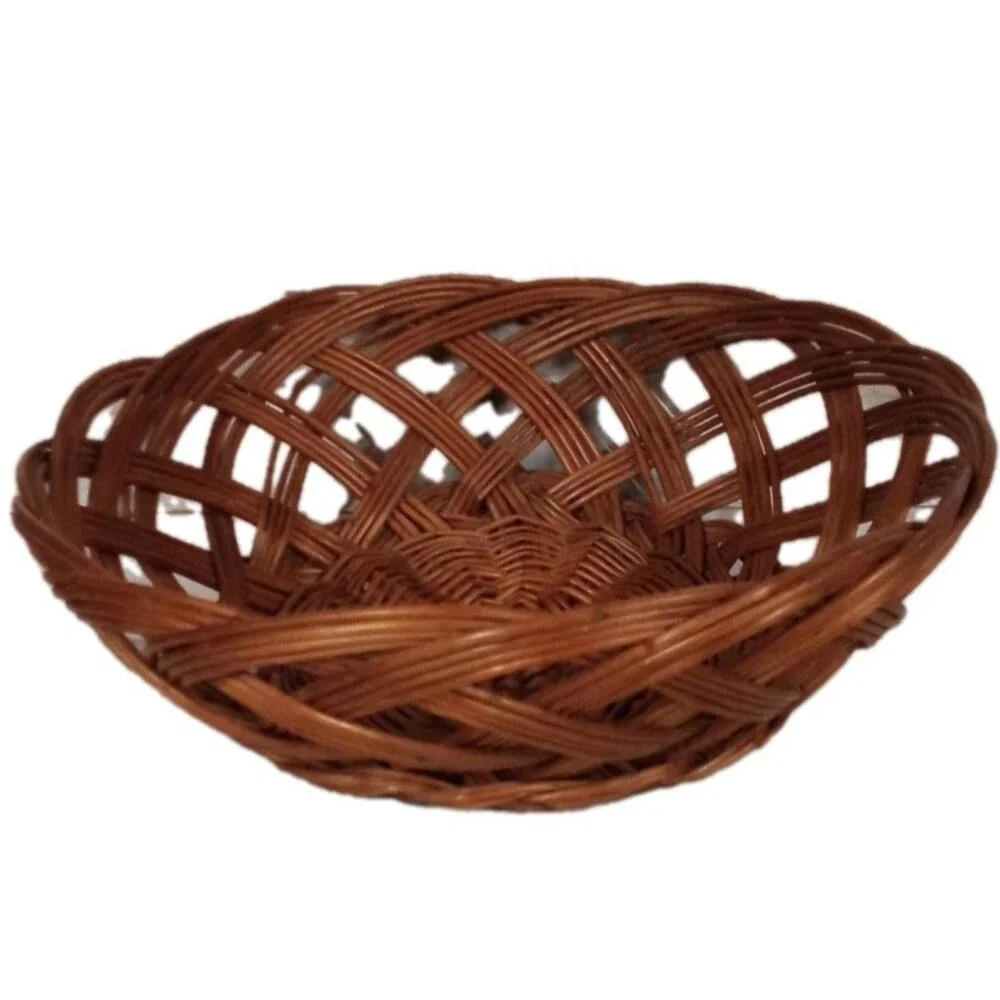 Round Wicker Dark Wood Color Basket Great For Storage Or Decor